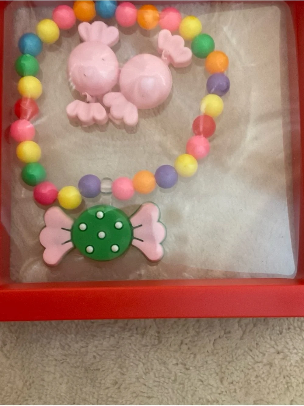 Kids Pink & Multicolor Candy Bead Necklace and Stud Earrings Set